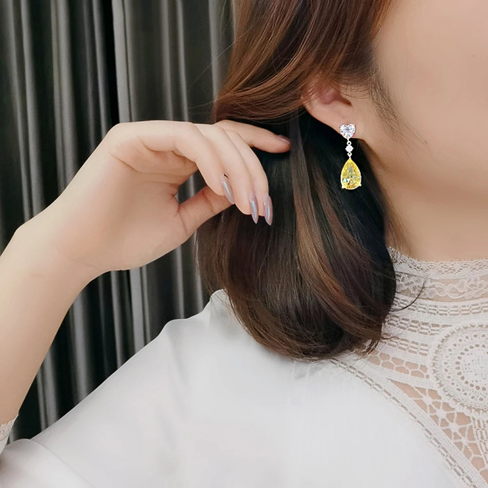 Yellow Pear Drop Earrings – Luxury CZ Cubic Zirconia | Wedding & Party Jewellery for Women