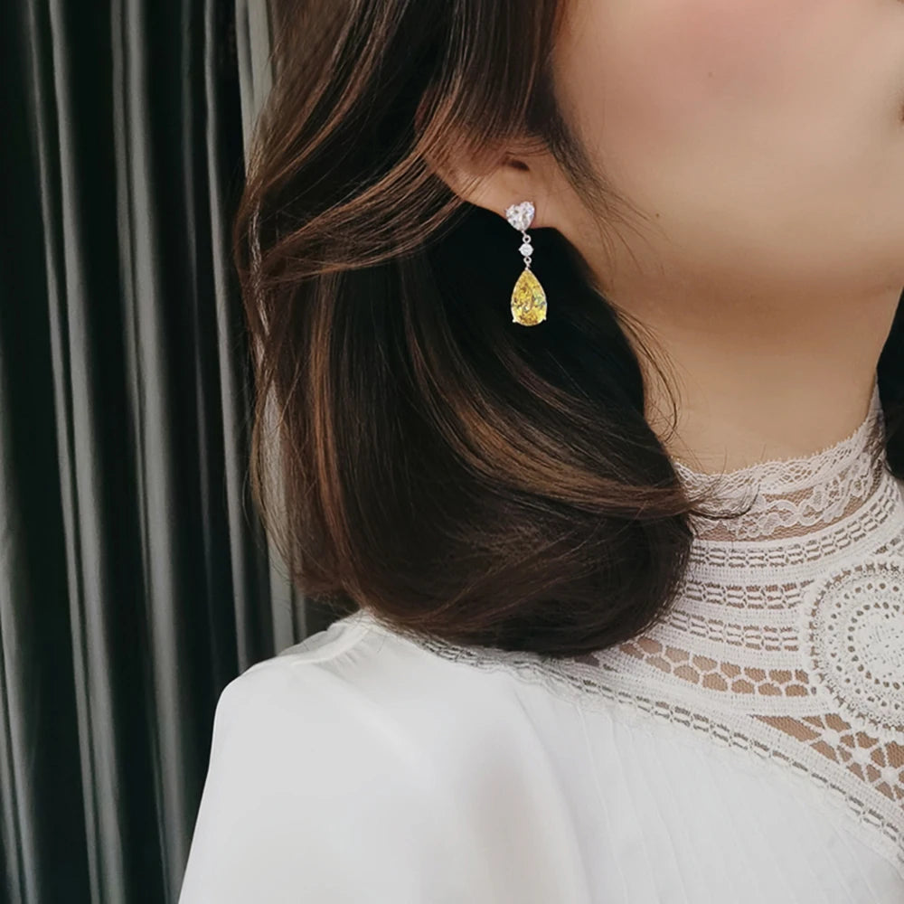 Yellow Pear Drop Earrings – Luxury CZ Cubic Zirconia | Wedding & Party Jewellery for Women