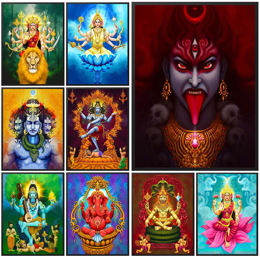 Hindu Goddess Kali Durga Parvati Shiva Garnesh Poster Wall Pictures For Church Home Decor Wall Art Canvas Painting Unframed