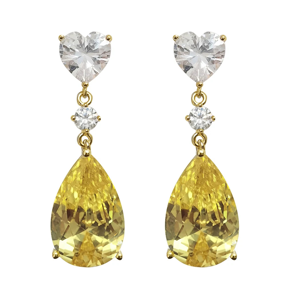 Yellow Pear Drop Earrings – Luxury CZ Cubic Zirconia | Wedding & Party Jewellery for Women