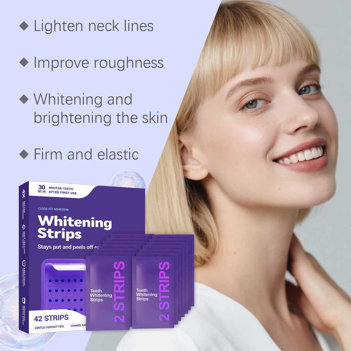 Purple Teeth Whitening Strips for Stain Removal and Oral Cleaning