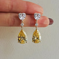 Yellow Pear Drop Earrings – Luxury CZ Cubic Zirconia | Wedding & Party Jewellery for Women