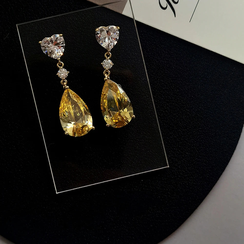 Yellow Pear Drop Earrings – Luxury CZ Cubic Zirconia | Wedding & Party Jewellery for Women