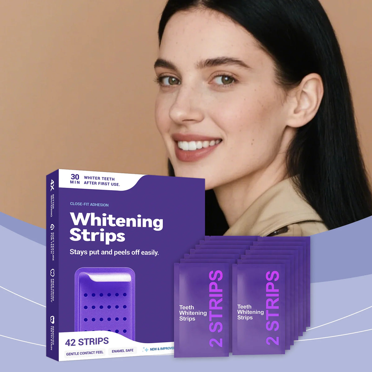 Purple Teeth Whitening Strips for Stain Removal and Oral Cleaning